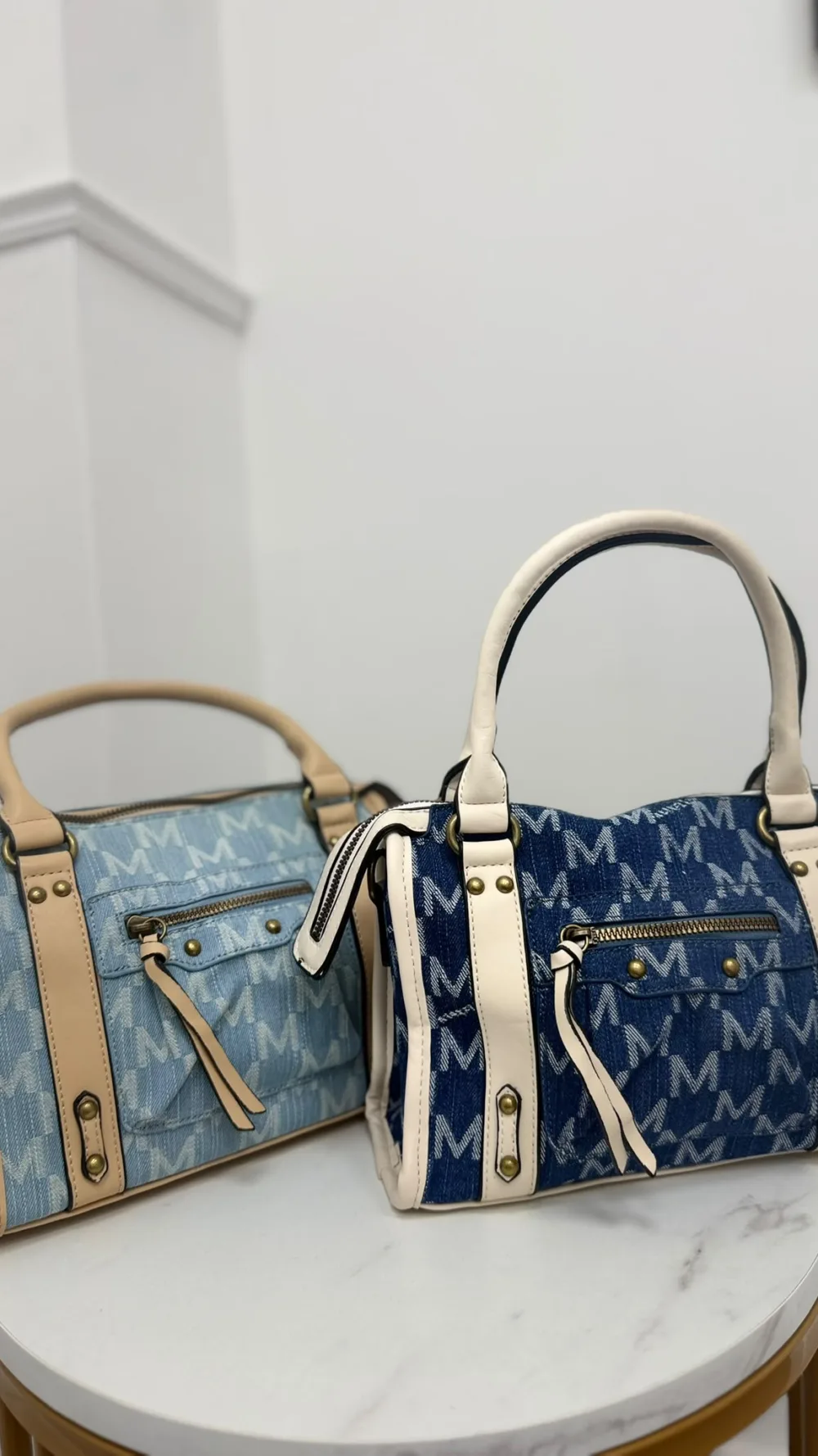 Monogram Denim Bowler Bag