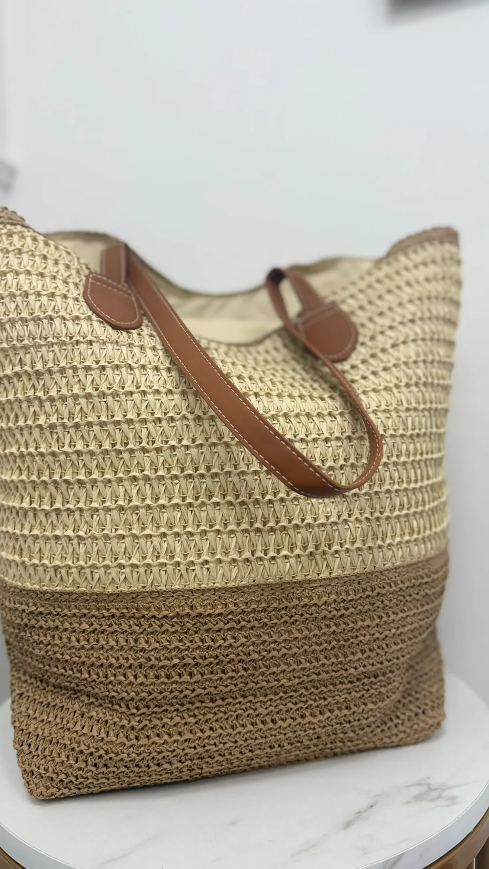 Dual Tone Raffia Tote